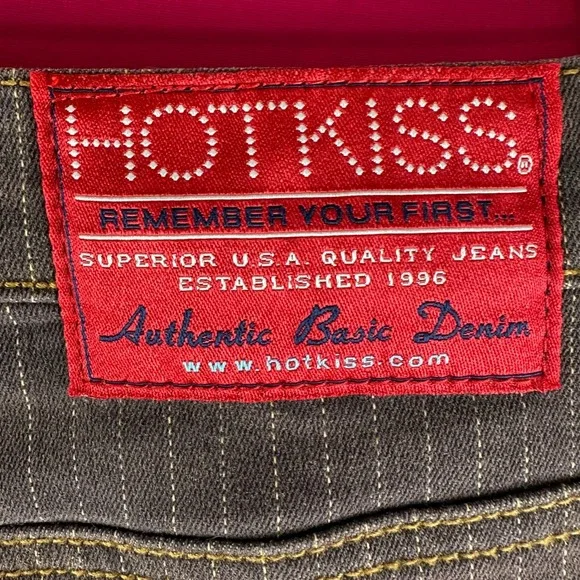 Y2K Vintage Hot Kiss Brown Pinstripe Denim Skirt Size 5 27 USA Mid Rise Raw Hem‎ - Picture 7 of 17